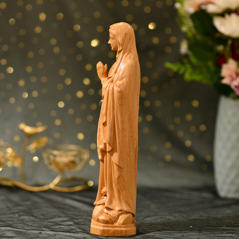 Hand Carved Our Lady of Lourdes Statue - Handcrafted Wooden Statue