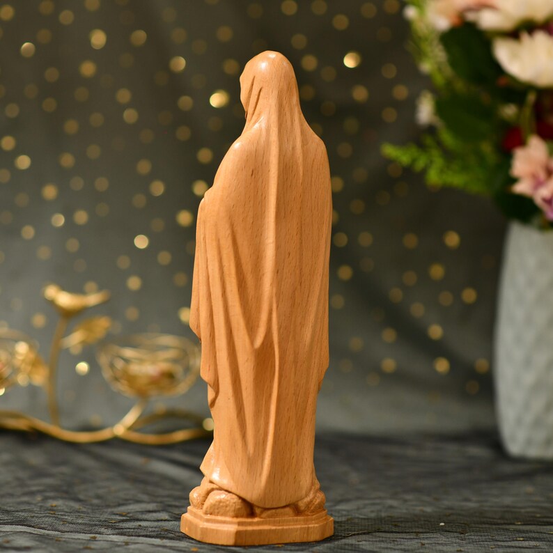 Hand Carved Our Lady of Lourdes Statue - Handcrafted Wooden Statue