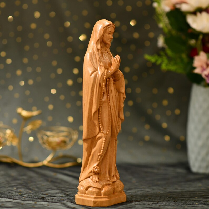 Hand Carved Our Lady of Lourdes Statue - Handcrafted Wooden Statue