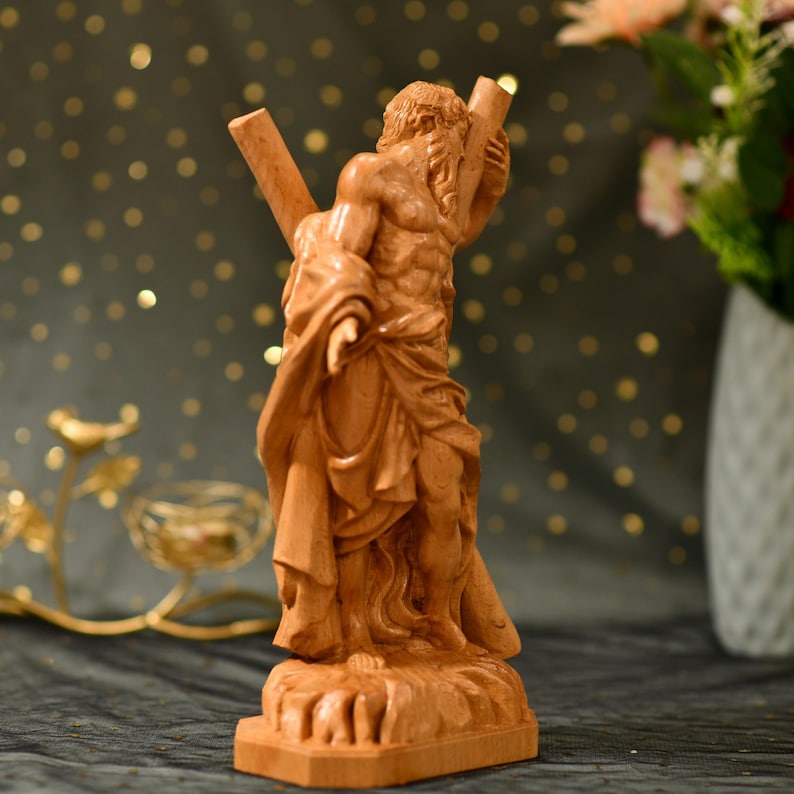 Saint Andrew Wooden Statue - Handcrafted Wooden Statue – Made to Order