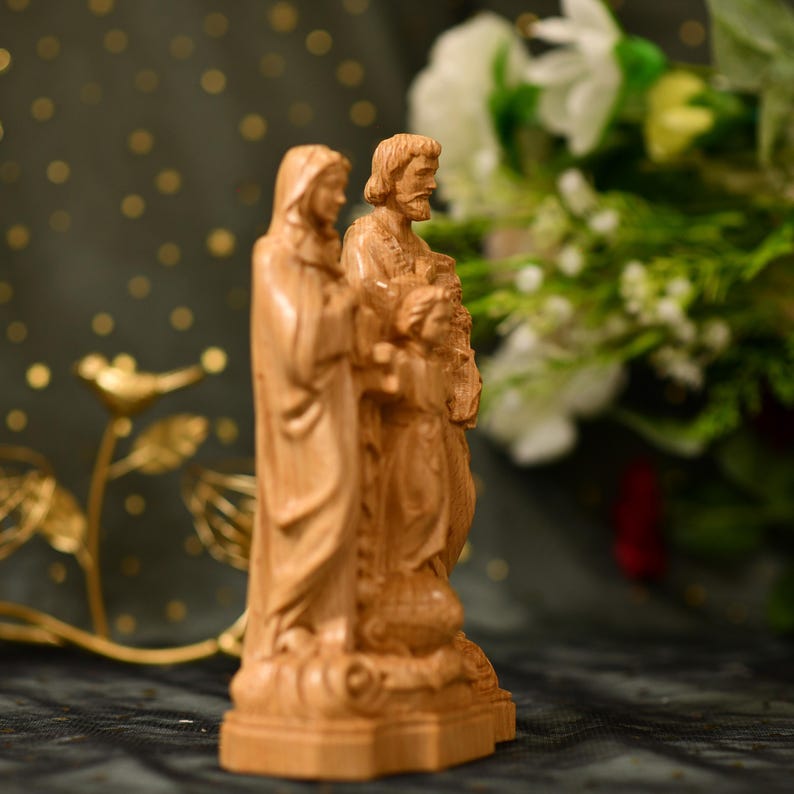 Holy Family Jesus - Virgin Mary - St Joseph Christian Sculpture Christian - Handcrafted Wooden Statue – Made to Order
