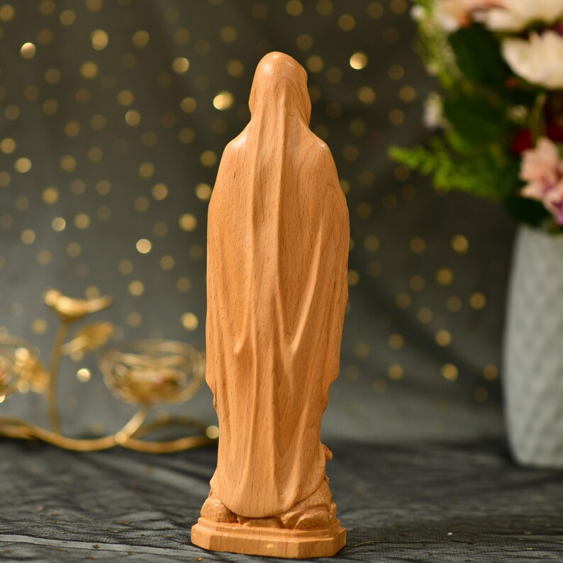 Hand Carved Our Lady of Lourdes Statue - Handcrafted Wooden Statue