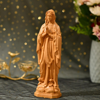 Hand Carved Our Lady of Lourdes Statue - Handcrafted Wooden Statue