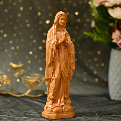 Hand Carved Our Lady of Lourdes Statue - Handcrafted Wooden Statue