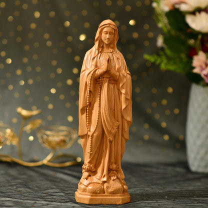 Hand Carved Our Lady of Lourdes Statue - Handcrafted Wooden Statue