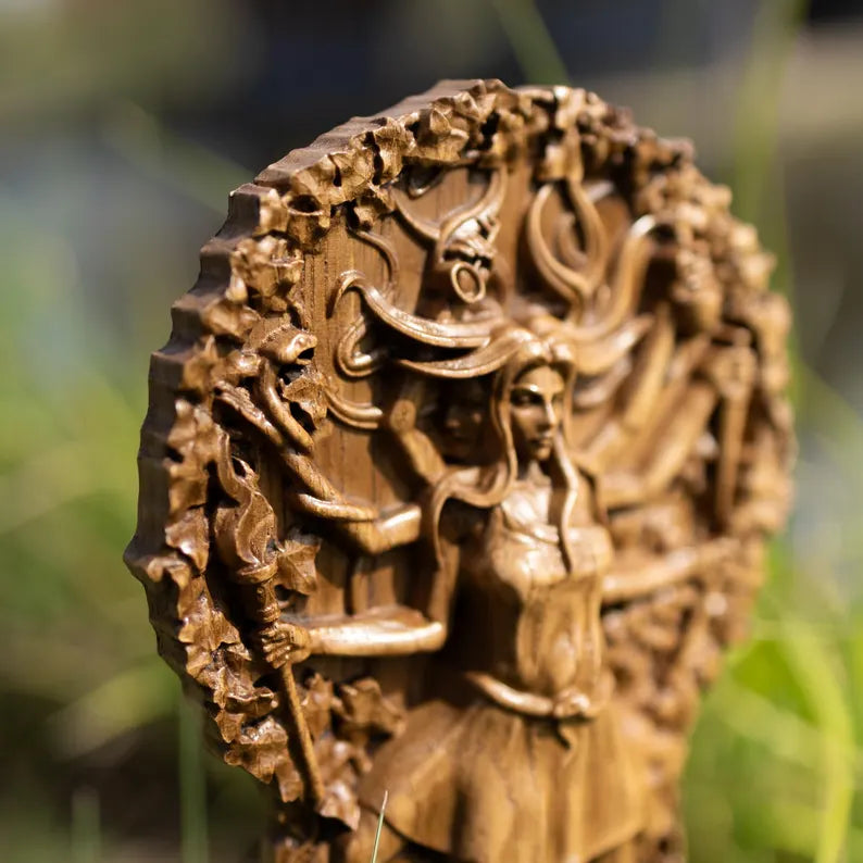 Handcrafted Wooden Hecate Statue – Goddess of Magic, Intuition and Transformation, GR0016