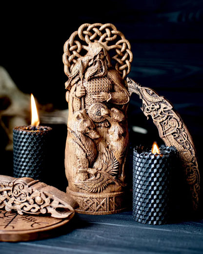 Hand-Carved Odin Wooden Statue – Viking Decor and Gift for Norse Mythology Enthusiasts, VK0002