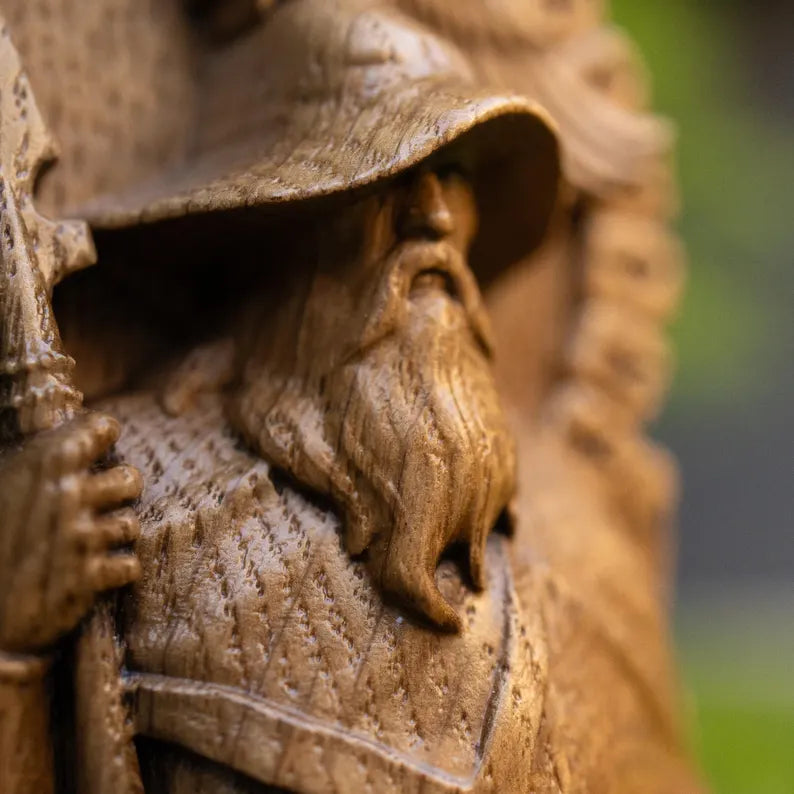 Personalized ODIN Wooden Statue – Custom Runes, Viking Gift & Nordic Decor