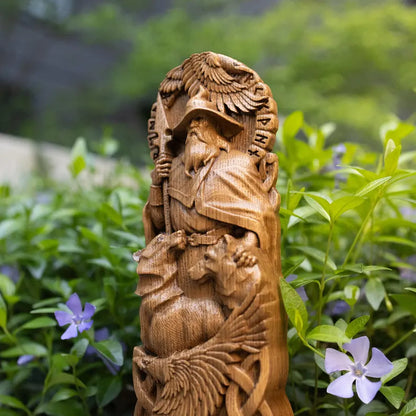 Hand-Carved Odin Wooden Statue – Viking Decor and Gift for Norse Mythology Enthusiasts, VK0001
