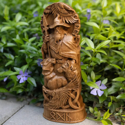 Hand-Carved Odin Wooden Statue – Viking Decor and Gift for Norse Mythology Enthusiasts, VK0001