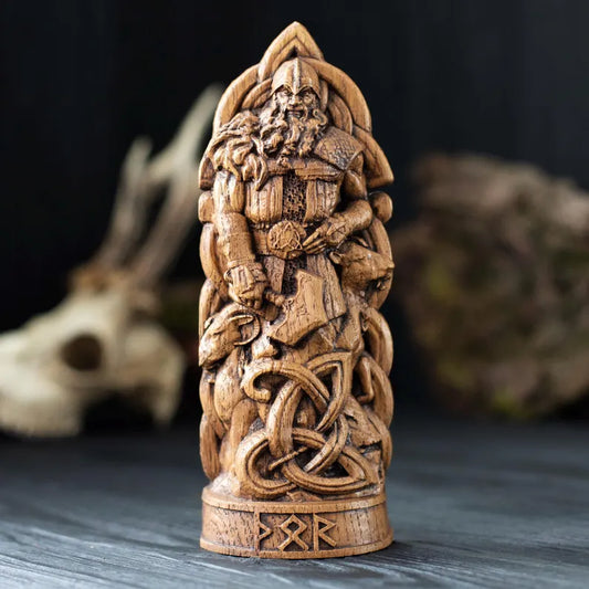 Hand-Carved Thor Wooden Statue – Viking Decor and Gift for Norse Mythology Enthusiasts, VK0005