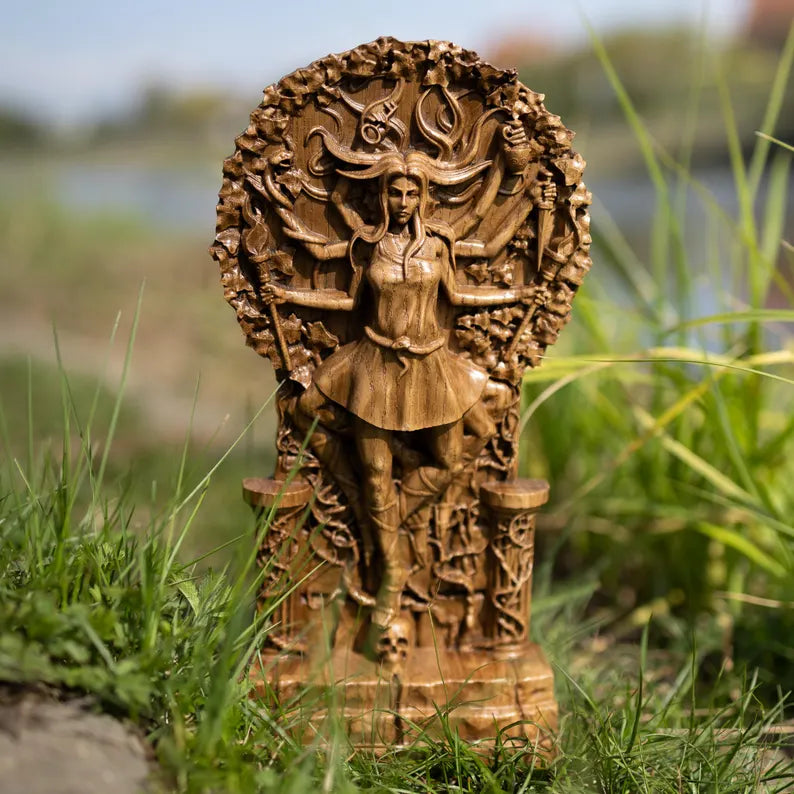 Handcrafted Wooden Hecate Statue – Goddess of Magic, Intuition and Transformation, GR0016