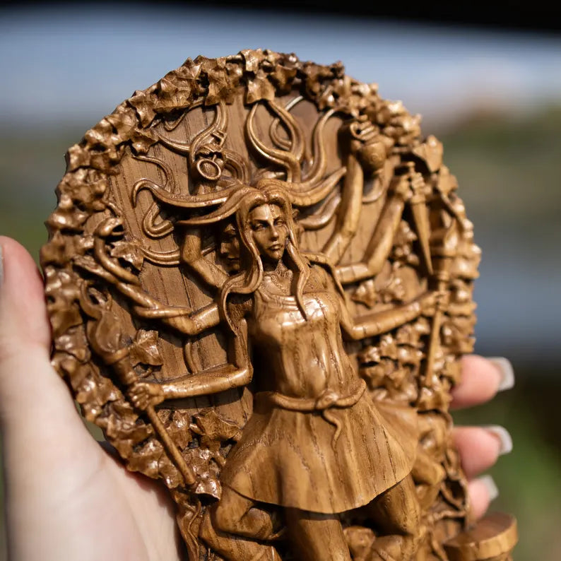 Handcrafted Wooden Hecate Statue – Goddess of Magic, Intuition and Transformation, GR0016