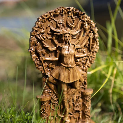 Handcrafted Wooden Hecate Statue – Goddess of Magic, Intuition and Transformation, GR0016