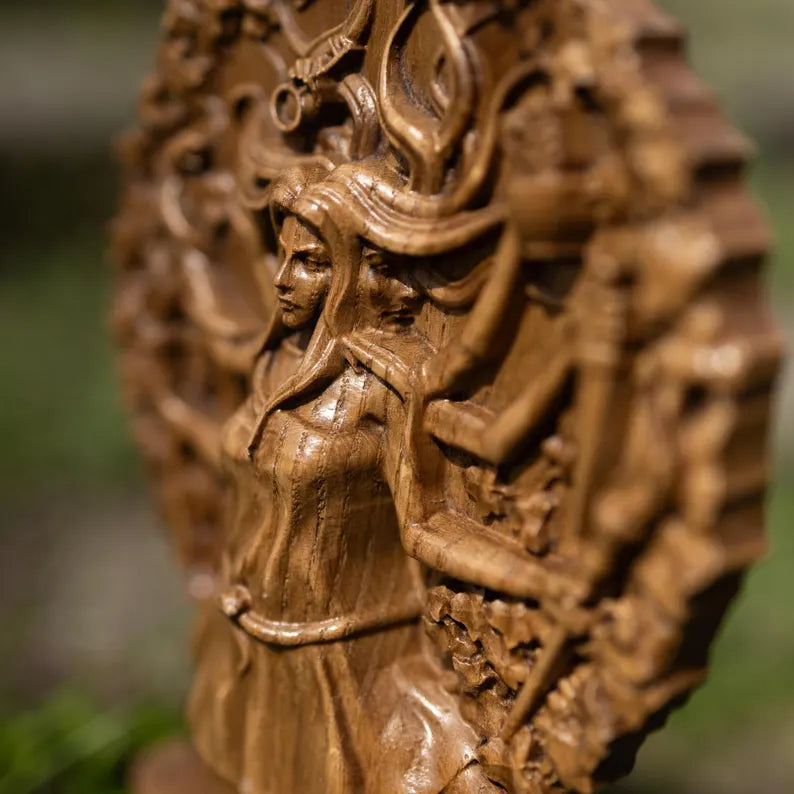 Handcrafted Wooden Hecate Statue – Goddess of Magic, Intuition and Transformation, GR0016