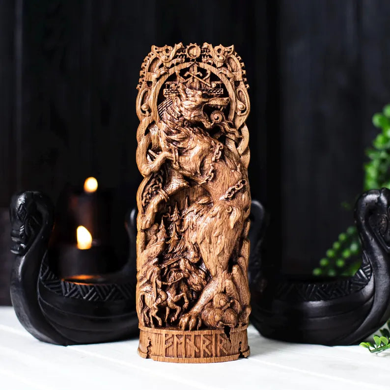 Fenrir Statue – Legendary Norse Wolf, Handcrafted Viking Heritage Decor & Collector Gift, VK0031