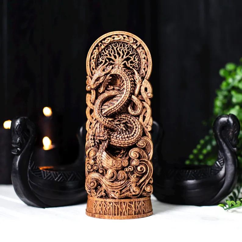 Jormungandr Statue – Legendary World Serpent, Handcrafted Nordic Decor & Viking Mythology Gift, VK0030