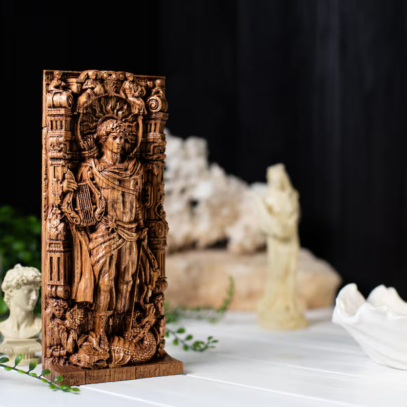 Handcrafted Wooden Apollo Statue – God of Light, Wisdom and Creative Inspiration, GR0007