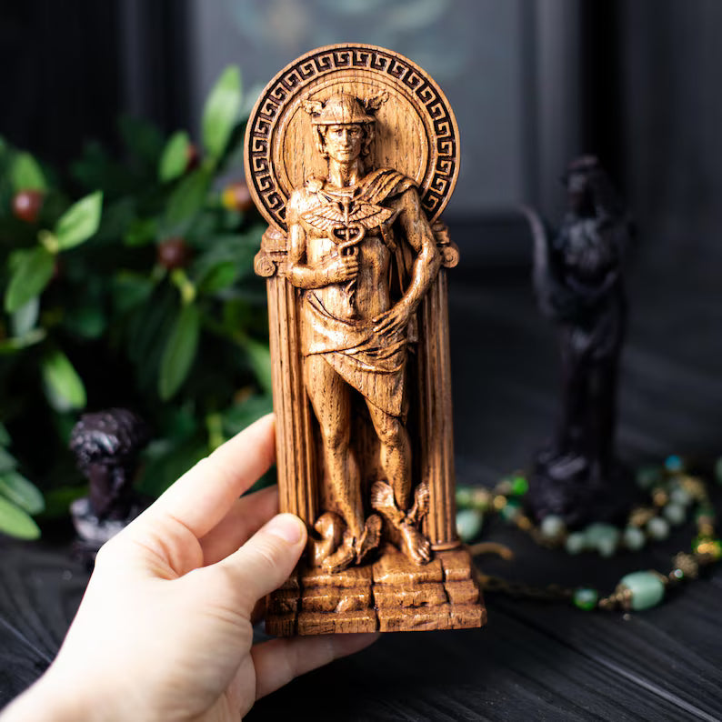 Handcrafted Wooden Hermes Statue – God of Commerce, Travel and Success, GR0012