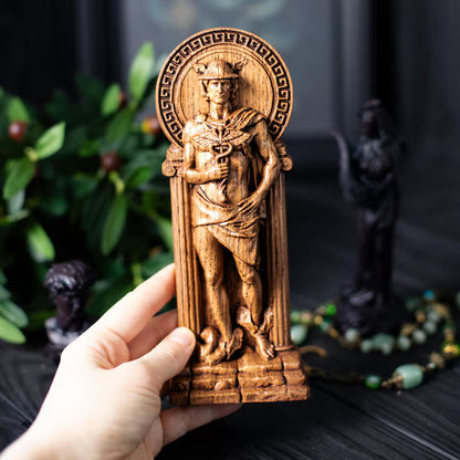 Handcrafted Wooden Hermes Statue – God of Commerce, Travel and Success, GR0012