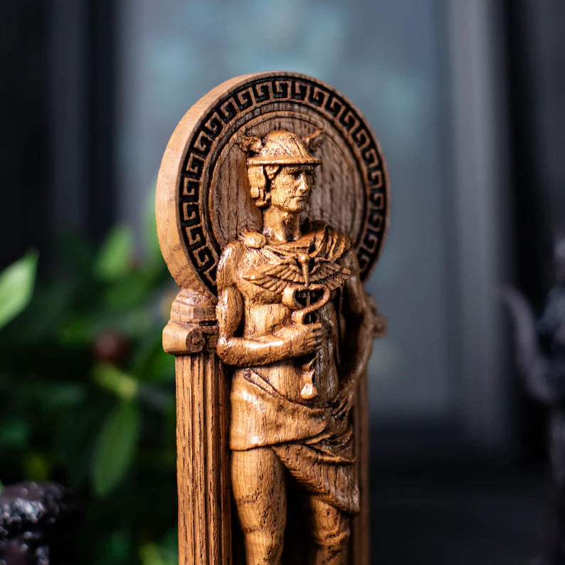 Handcrafted Wooden Hermes Statue – God of Commerce, Travel and Success, GR0012