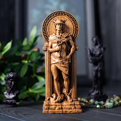 Handcrafted Wooden Hermes Statue – God of Commerce, Travel and Success, GR0012