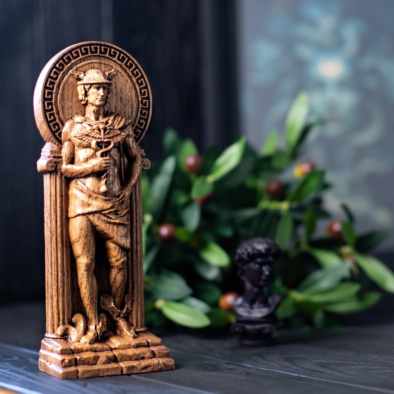 Handcrafted Wooden Hermes Statue – God of Commerce, Travel and Success, GR0012