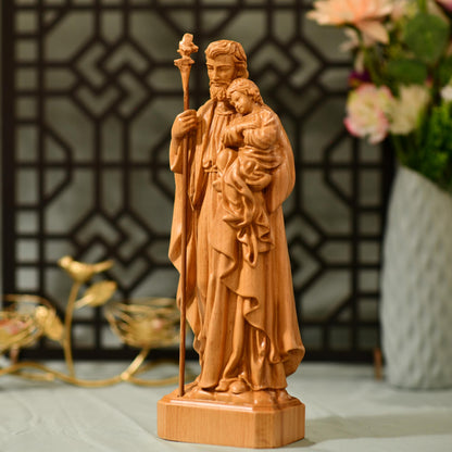 St. Joseph Holding Baby Jesus Statue - Handcrafted Wooden Statue