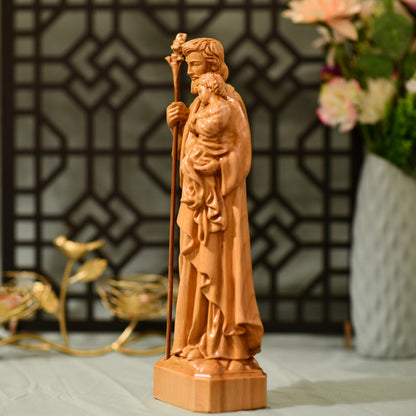 St. Joseph Holding Baby Jesus Statue - Handcrafted Wooden Statue