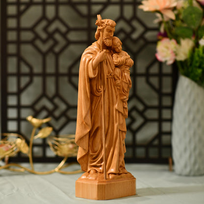 St. Joseph Holding Baby Jesus Statue - Handcrafted Wooden Statue