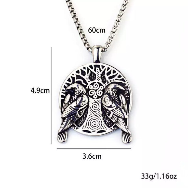 Odin Ravens Necklace – Yggdrasil World Tree Pendant, Viking Jewelry, Norse Mythology Gift, VKN0007