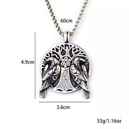 Odin Ravens Necklace – Yggdrasil World Tree Pendant, Viking Jewelry, Norse Mythology Gift, VKN0007