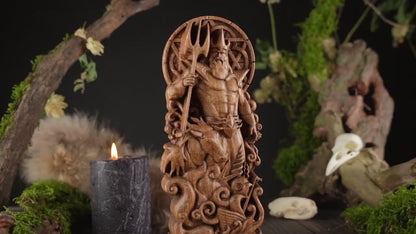 Handcrafted Wooden Poseidon Statue – God of the Sea, Symbol of Strength, Freedom and Adventure, GR0005