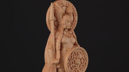 Valkyrie Statue – Legendary Norse Shield Maiden, Handcrafted Viking Wood Carving, Scandinavian Mythology Gift, VK0016