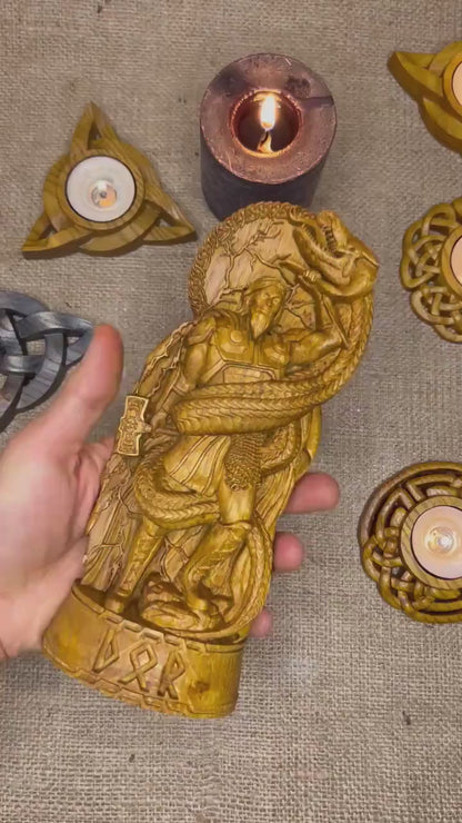 Thor vs Jörmungandr Statue - Viking Decor and Gift for Norse Mythology Enthusiasts, VK0006