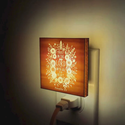 Trust in the Lord with All Your Heart, Engraved Wooden LED Night Light - NLG0003