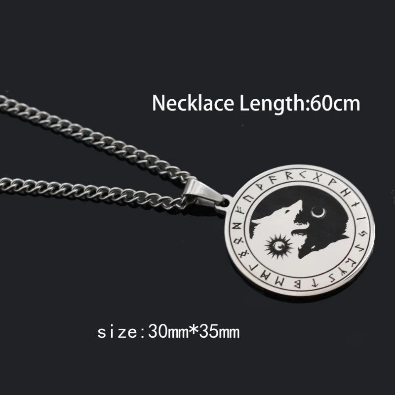 Fenrir Necklace – Viking Wolf, Moon and Rune Symbol Pendant, Norse Mythology Jewelry, VKN0003