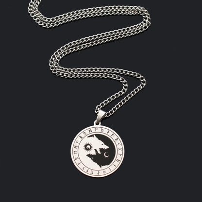 Fenrir Necklace – Viking Wolf, Moon and Rune Symbol Pendant, Norse Mythology Jewelry, VKN0003