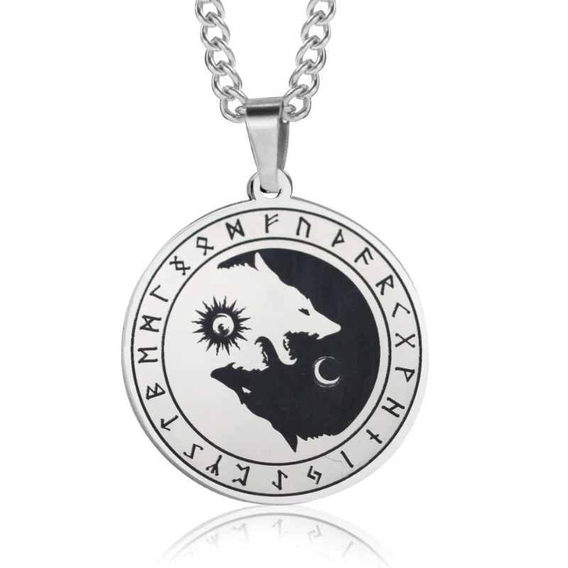 Fenrir Necklace – Viking Wolf, Moon and Rune Symbol Pendant, Norse Mythology Jewelry, VKN0003