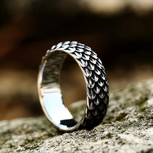 World Serpent Ring – Viking Scale Pattern Ring, Norse Mythology Jewelry Gift, VKR0005