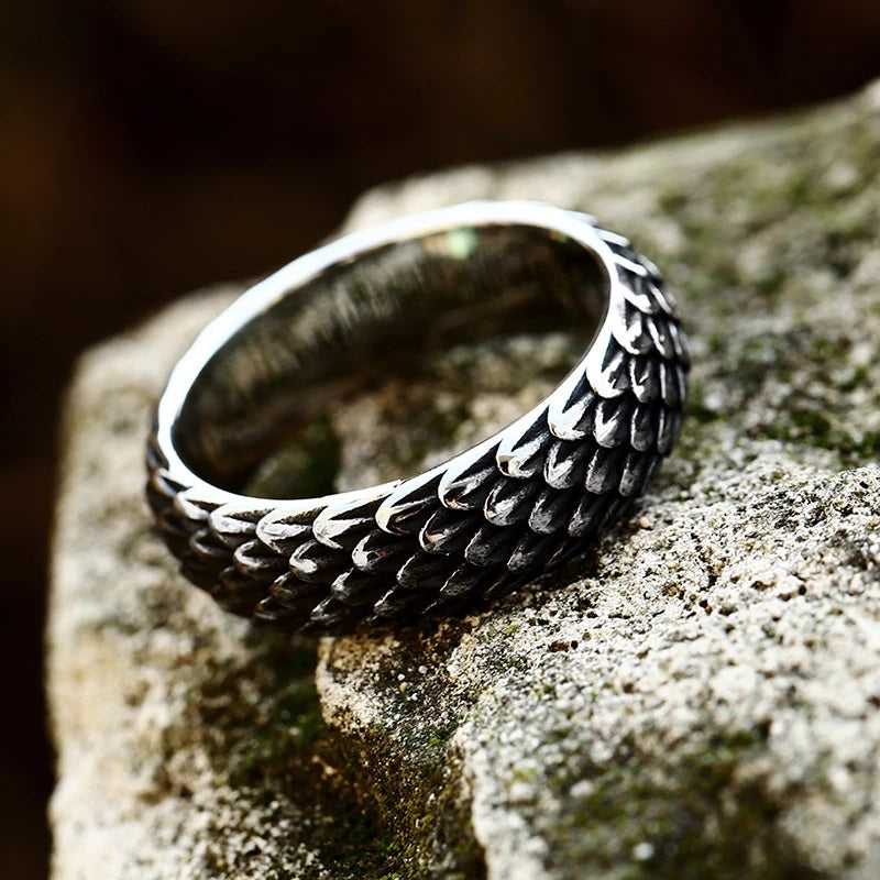 World Serpent Ring – Viking Scale Pattern Ring, Norse Mythology Jewelry Gift, VKR0005