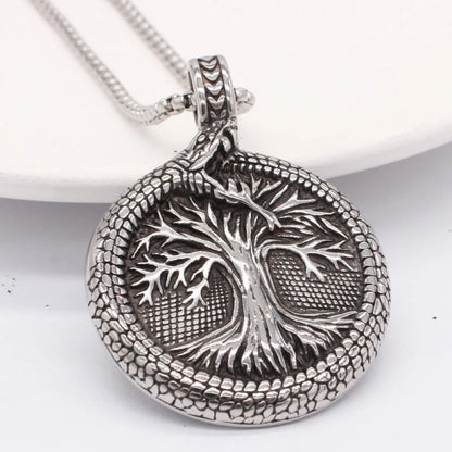 Yggdrasil Necklace – World Tree & Jormungandr World Serpent Pendant, Viking Rune Jewelry, Norse Mythology Gift, VKN0001