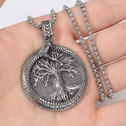 Yggdrasil Necklace – World Tree & Jormungandr World Serpent Pendant, Viking Rune Jewelry, Norse Mythology Gift, VKN0001