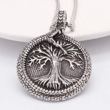 Yggdrasil Necklace – World Tree & Jormungandr World Serpent Pendant, Viking Rune Jewelry, Norse Mythology Gift, VKN0001