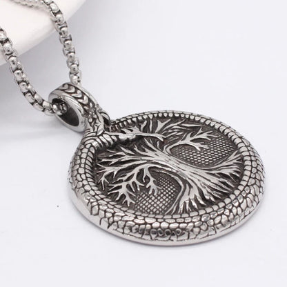 Yggdrasil Necklace – World Tree & Jormungandr World Serpent Pendant, Viking Rune Jewelry, Norse Mythology Gift, VKN0001