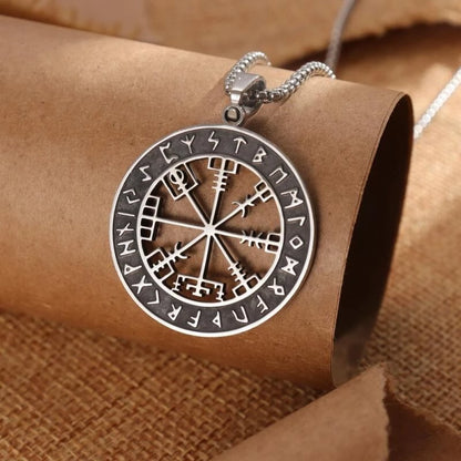 Vegvisir Necklace – Viking Compass Pendant with Rune Symbols, Norse Mythology Jewelry, Nordic Heritage Gift, VKN0002