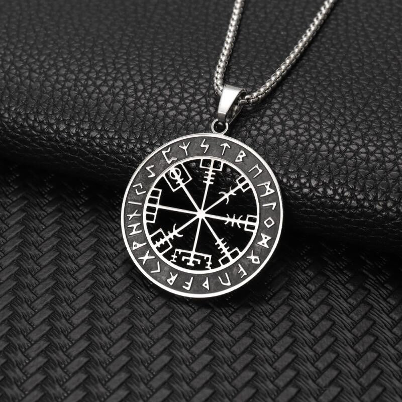 Vegvisir Necklace – Viking Compass Pendant with Rune Symbols, Norse Mythology Jewelry, Nordic Heritage Gift, VKN0002