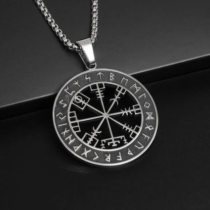 Vegvisir Necklace – Viking Compass Pendant with Rune Symbols, Norse Mythology Jewelry, Nordic Heritage Gift, VKN0002