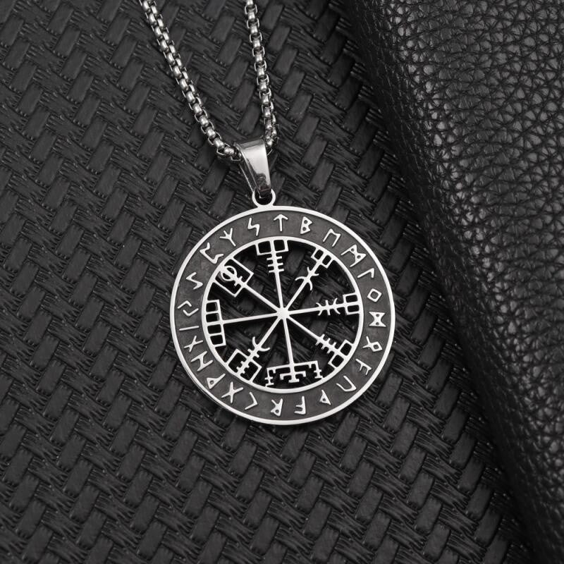 Vegvisir Necklace – Viking Compass Pendant with Rune Symbols, Norse Mythology Jewelry, Nordic Heritage Gift, VKN0002
