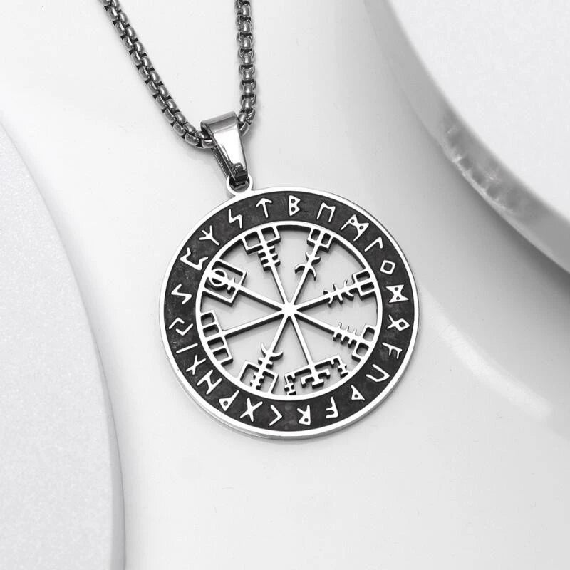 Vegvisir Necklace – Viking Compass Pendant with Rune Symbols, Norse Mythology Jewelry, Nordic Heritage Gift, VKN0002